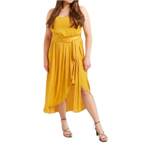 Modern Citizen Mila Tie-Front Layered Tank Midi Dress - Marigold Yellow -Large - Picture 1 of 11